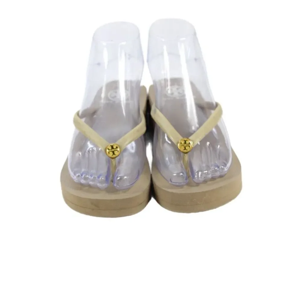 Tory Burch Womens Slide On Platform Flip Flops Beige Size 5